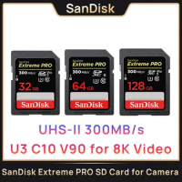 SanDisk Extreme PRO V90 Memory Card SDXC UHS-II Cards 300MB/s 32G 64GB 128GB U3 8K 4K Full HD memoria Flash SD Card For Camera