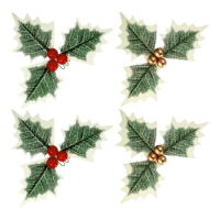 10pcs Fake Holly Berries with Green Leaves Golden Fruits Decor Christmas Tree Xmas Wreath Gift Box Cake Topper Wedding Party DIY