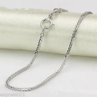 Pure 18K Solid White Gold Necklace/ Wheat Shiny Link Chain Necklace/ 1.7-2g