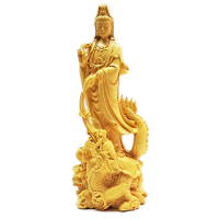 【十方佛教文物】騎龍觀音{黃楊木}高17公分(吉祥如意平安)
