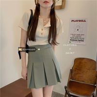 KUMI時尚套裝女修身百搭短袖T恤夏季高腰百褶半身裙氣質兩件套潮