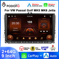 Podofo 9Inch Android Car Radio For VW Passat Golf MK5 MK6 Jetta Multimedia Player Carplay Android Auto 2+64G GPS Navigation WIFI
