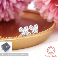 Anting Kupu Perak Asli Silver 925 Lapis Emas Putih Giwang Tusuk Butterfly Kupu-Kupu Wanita Korea