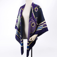 Hermes Camails 彩繪馬罩交錯方形大披肩圍巾-紫色/藍紫色