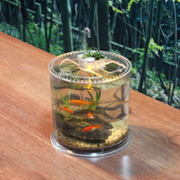 創意圓柱形桌面魚缸小型烏龜缸帶曬臺爬蟲飼養盒透明亞克力造景箱 小山好物
