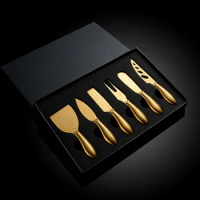 Gold Cheese Knife Set Cheese Slicer Cutter Stainless Steel Cheese Grater Butter Knife Spatula Fork Cheese Tools With Gift Box