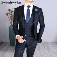 Gwenhwyfar Plain Black Men's Suit Three Piece Including Jacket Vest And Pants Ideal For Dating And Meetings Shopping And Wedding