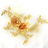 3D Embroidered Flower Applique, Lace Trim for DIY Wedding Dress, Cloth Decoration, 15x25cm, 1Pair = 2Pcs