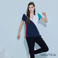 【NAUTICA】女裝 拼接造型彈性休閒短袖POLO衫(藍色)