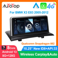 AUTOTOP 10.25" Android 12 GPS Navigator For BMW X3 E83 2005-2012 Wireless Carplay Android Auto Octa Core Multimedia Head Unit 4G
