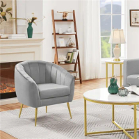 Barrel Accent Chair With Gold Metal Legs Chairs for Living Room Gray Armchair Sofa Floor Accent Chair