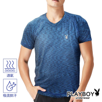 PLAYBOY 速乾吸濕排汗透氣舒爽纖維圓領短袖衫-單件(藍)