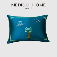 Medicci Home Cushion Cover New Chinese Style Double Fly Butterfly Embroidered Bedroom Sofa Lumbar Pillow Case Shams With Tassel