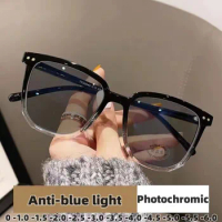 Luxury Photochromic Myopia Glasses Women Men Ultralight Vintage Square Minus Glasses Finished Prescription Eyewear with Diopters