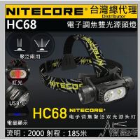 【NITECORE】電筒王 HC68(2000流明 電子調焦 聚泛光 雙光源頭燈 紅光照明 USB-C)