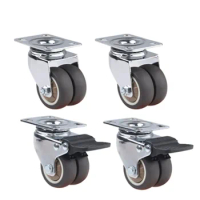 4PCS Swivel Casters Wheels 1.5" / 2" Heavy Duty Soft Rubber Roller Furniture Caster With Brake for Platform Trolley