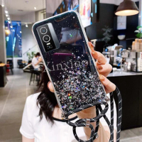 Phone case For VIVO Y76 5G Style Lanyard Bling Glitter Soft Tpu Transparent Cover