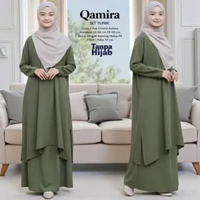 Qamira Set Long Tunik - One Set Wanita Kekinian Crinkle Airflow Setelan Wanita Rok Panjang LD 110 cm