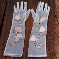 新娘手套 新娘蕾絲白色結婚手套新娘婚紗婚禮手套中長款花朵手套配飾 全館免運