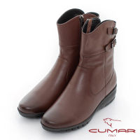 【CUMAR】後交叉皮帶釦氣墊短靴(咖啡色)