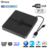 External Blu-ray DVD Drive USB 3.0 Portable 3D BD-Combo Optical Drives CD DVD Burner Player Reader for Laptop PC Windows 11 Mac