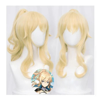 Jean Cosplay Wig Genshin Impact Blond Curly Ponytail Heat Resistant Synthetic Hair Anime Cosplay Wigs + Wig Cap