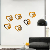 Chzimade 1pc Love Heart Cat Paw Print Mirror Stickers Bedroom Glass Window Wall Decal Poster Wall Paper DIY Home Decor