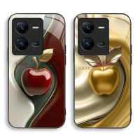 kompatibel for [VIV0 V25 5g] Casing HP Silikon Kaca HD-Pakaian keberuntungan, daun emas, kulit keran