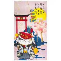 【LASSLEY】日本門簾-神社貓豐收85X150cm(日式 和風 雙開式 風水簾 一片式 招財貓)