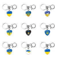 Ukrainian Symbol Flag Tryzub Key Chain National Emblem Pendant Love Alloy Glass Козáки Trident KeyChain Supply Fashion Jewelry