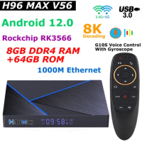 H96 MAX V56 Android 12 TV Box 8GB DDR4 RAM 6GB ROM Rockchip RK3566 8K Decoding 5G Dual WIFI 1000M Ethernet HDR 4K Media Player