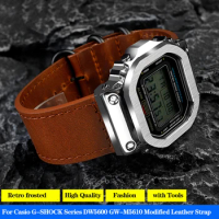 Modified Leather Watch Strap and Case for Casio G-SHOCK Series DW5600 GW-B5600 GW-M5610 DW-5600 Watchband Bezel with Tools