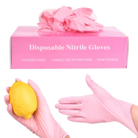 100Pcs Disposable Nitrile Gloves Pink Latex Powder Free Waterproof S M L for Woman Girl Kids Household Cleaning Salon Tattoo