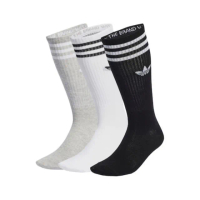 【adidas 愛迪達】襪子 中筒襪 運動襪 3雙組 三葉草 HIGH CREW SOCK 黑白灰 IU2653