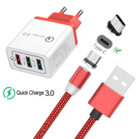 Magnetic USB Cable For Samsung Galaxy Xcover 4s A50 Realme X Xiaomi Mi 9 8 Redmi Note 7 Type C Magnet Charge QC 3.0 Fast Charger