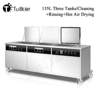 135L Three Tanks Ultrasonic Engine Cleaner Bath PCB Chips Bearings Aluminium Alloy Ultrasound Cleaning Rinse Filtration Drying