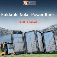 Folding Solar Power Bank 43800mAh with 4 Cables Solar Panel PD 20W Fast Charger for iPhone 14 Samsung Huawei Xiaomi Mi Powerbank