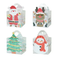 50pcs PVC Clear Christmas Portable Gift Box Xmas Favor Muffin Candy Box Cake Baking Packaging Bag Merry Christmas Party Supplies