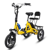 14 Inch Folding Electric Tricycle For Senior 350W48V Three-wheel Electric Bicycle Adult 2 Basket 2 Seat Small Pedal ebikes Women