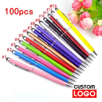 100 Pcs of 13-color Mini Metal 2-in-1 Stylus Universal Ballpoint Pen Custom Logo Text Engraving Office School Advertising Pen