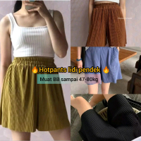 Celana Hotpants Lidi Pendek Wanita Santai Shorts Mini Hitam dengan Desain Plisket Lidi Unik - LP 60-