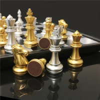 Top Chess set Chess Pieces Travel Chess Game Sliver Golden Chessman Folding Chessboard Plastic Intellectual Games Chess