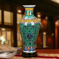 Chinese Enamel Green Longevity Vase Living Room Bedroom vase Home Furnishing Jingdezhen antique china porcelain Classical vase