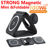 3 in 1 100W Magnetic Wireless Charger Pad Stand for iPhone 15 14 13 Pro Max Fast Charging Dock Station for Apple Watch AirPods