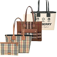 BURBERRY 巴寶莉  Freya/London [官網$59,000] 格紋拼小牛皮托特包-3款可選