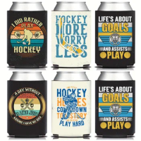12 Pcs/Set,Retro Hockey Can Cooler Sleeves, Sports Party Beverage Drink Can Cover Holders, Hockey Lovers Party Favor Gift