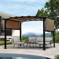 12 x 9 Ft Outdoor Pergola Patio Gazebo,Retractable Shade Canopy,Steel Frame Grape Gazebo,Sunshelter Pergola for Gardens,Terraces