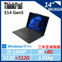 【ThinkPad】E14 Gen5 14吋商務(i5-1340P/8G+8G/512G+512G/W11P/三年保)