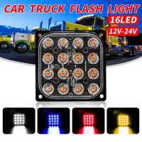 1pcs 16led 48w Car LED Strobe Light Flashing Warning Lamp Truck Side Slim Square Flash Signal Emergency Bulb 12V24V