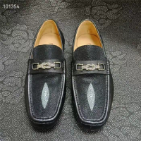 Authentic Real True Stingray Skin Men's Classic Soft Moccasins Shoes Genuine Exotic Ostrich Leather Male Slip-on Flats Loafers